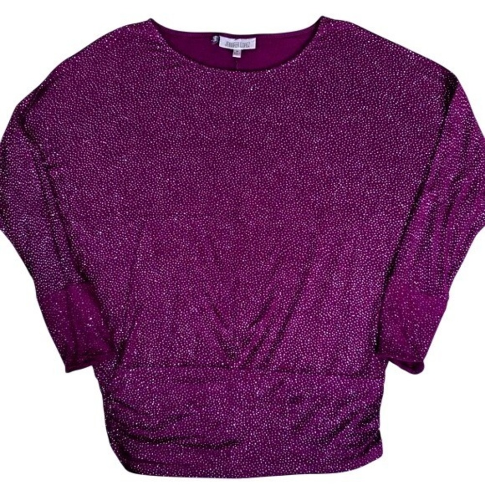 Jennifer Lopez Purple Sparkle Dolman Sleeve Ruched Top Medium Women Plum Glitter